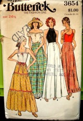 3654 BUTTERICK LONG FLARE TIER GORED SKIRT FLOUNCE OR NOT 70S PATTERN 26.5